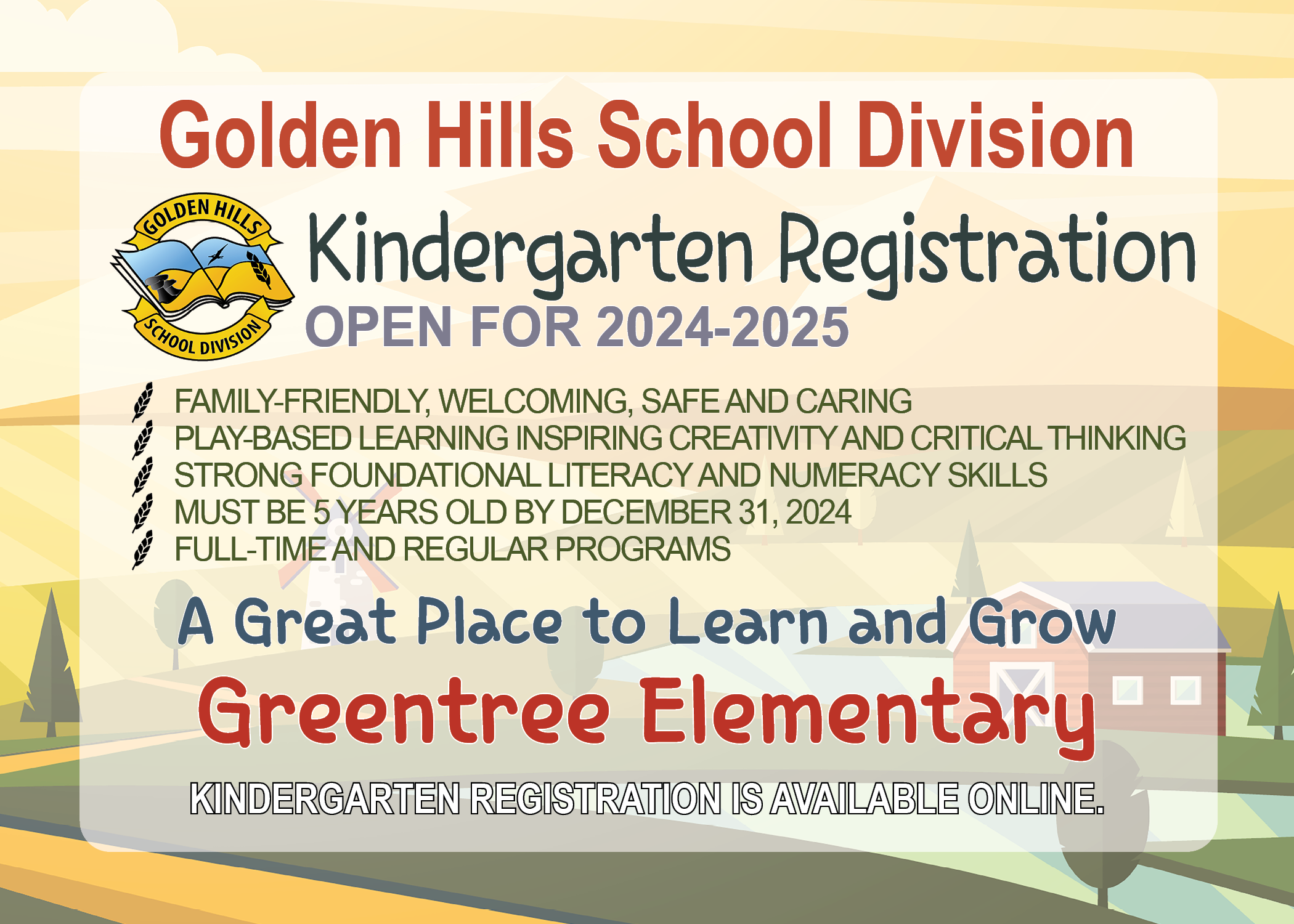 20242025 Kindergarten Registration is Now Open! Greentree Elementary